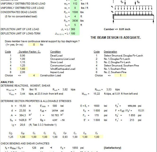 Wood Beam Design Spreadsheet