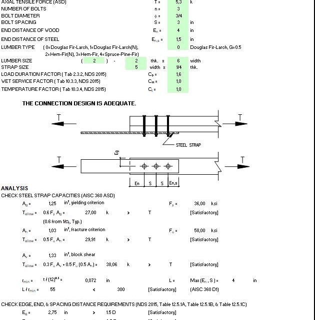 Wood Bold Connection Design Spreadsheet