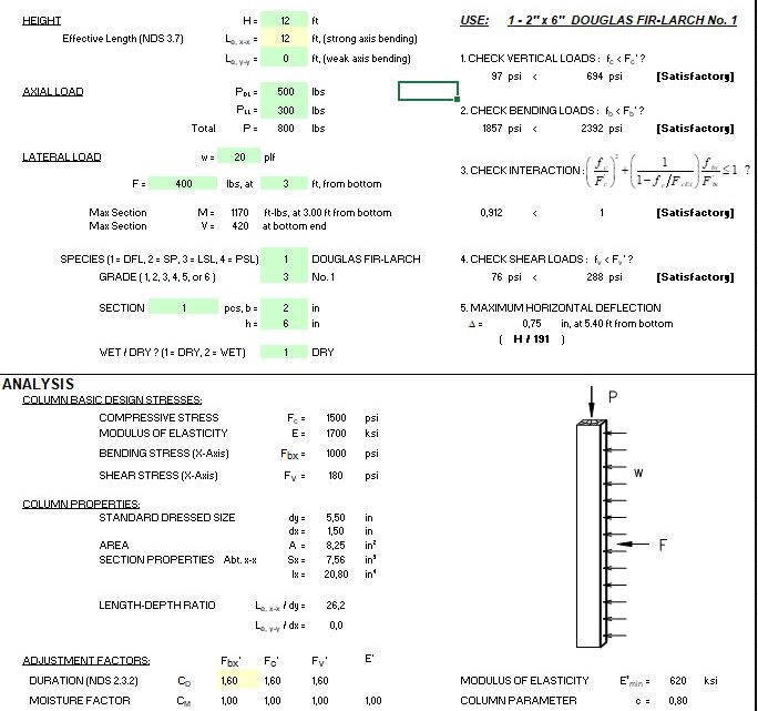 Wood Column Design Spreadsheet