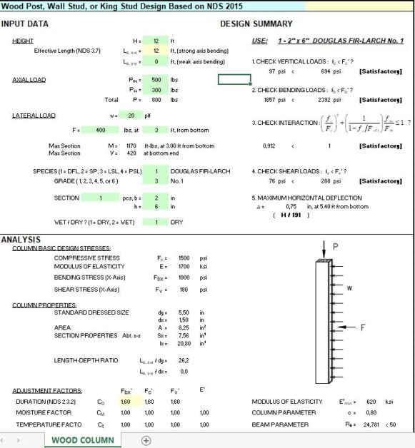 Wood Column Design Spreadsheet