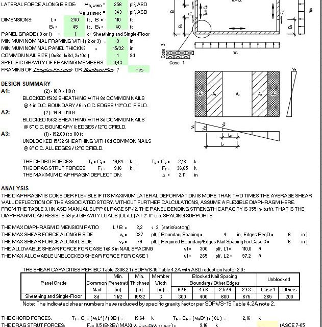 Wood Diaphragm Design Spreadsheet