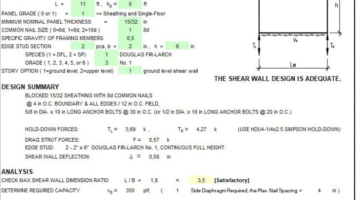 Wood Shear Wall Design Spreadsheet