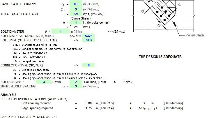 Bolt Connection Design Spreadsheet Based on AISC