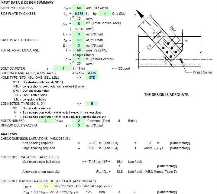 Bolt Connection Design Spreadsheet Based on AISC