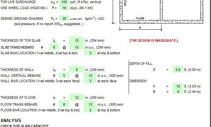 Concrete Box Culvert Design Based on AASHTO and ACI Spreadsheet