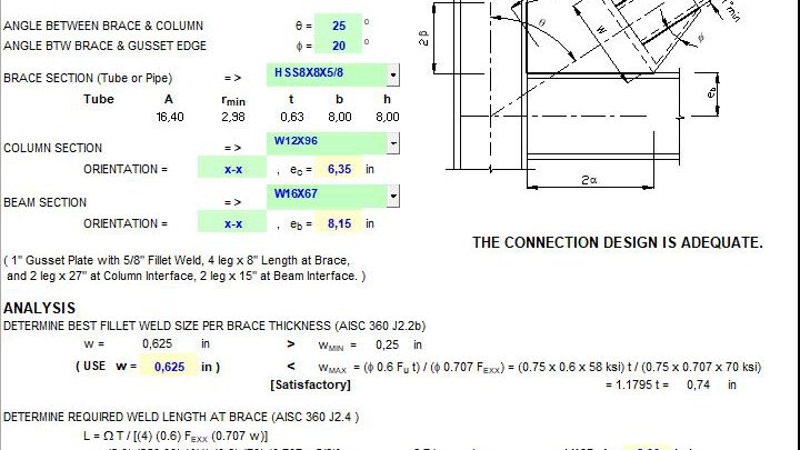 Corner Bracing Connection Capacity Spreadsheet