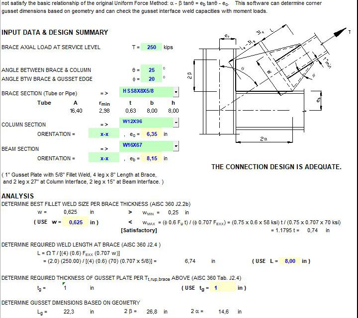 Corner Bracing Connection Capacity Spreadsheet