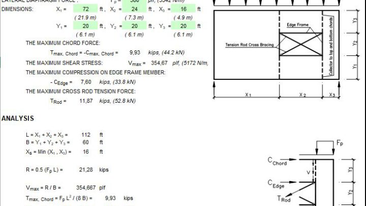 Flexible Diaphragm Design With Tension Rod Cross Bracing Spreadsheet