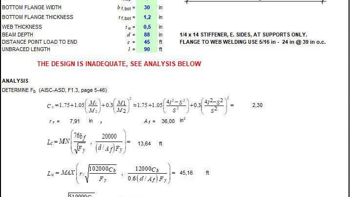 I Shaped Plate Girder AISC ASD Design Spreadsheet