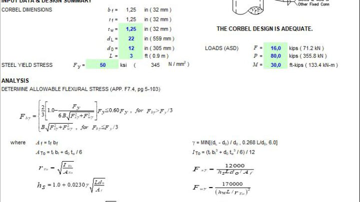 Steel Corbel Design Spreadsheet