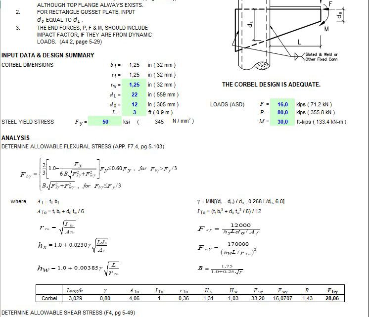 Steel Corbel Design Spreadsheet