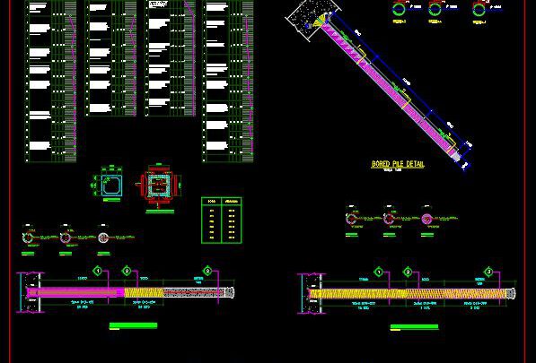 Bored Pile Layout and Section Details Autocad Drawing DWG