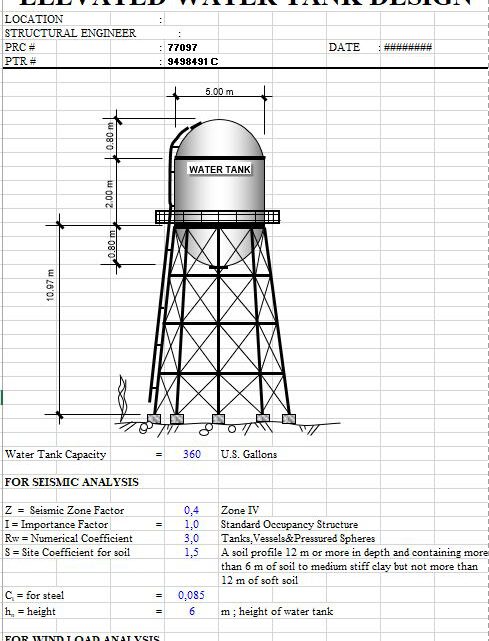 Elevated Water Tank Design Spreadsheet