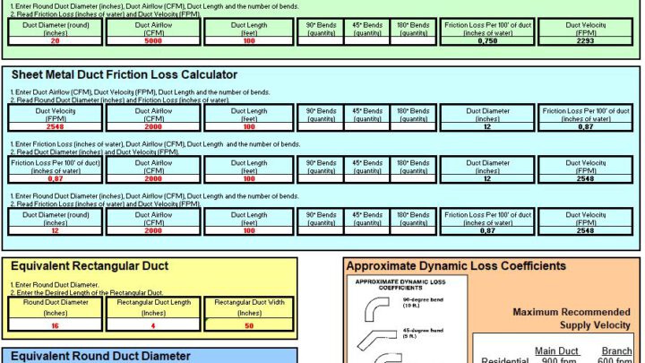 Flexible Duct Friction Loss Calculator Spreadsheet