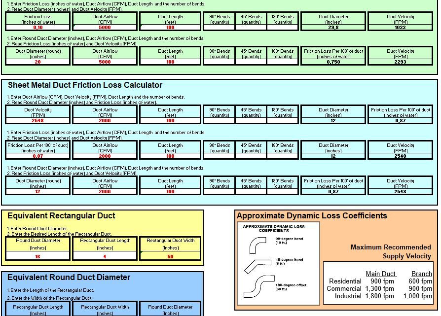 Flexible Duct Friction Loss Calculator Spreadsheet