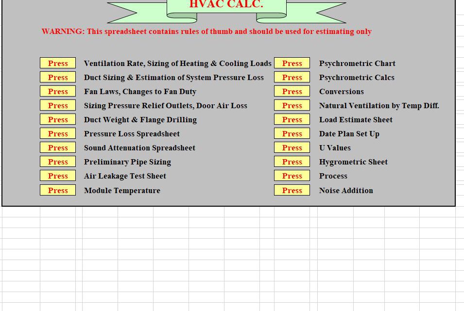 HVAC Spreadsheet Calculator