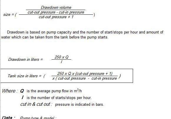 Pressure Tank Calculation Spreadsheet