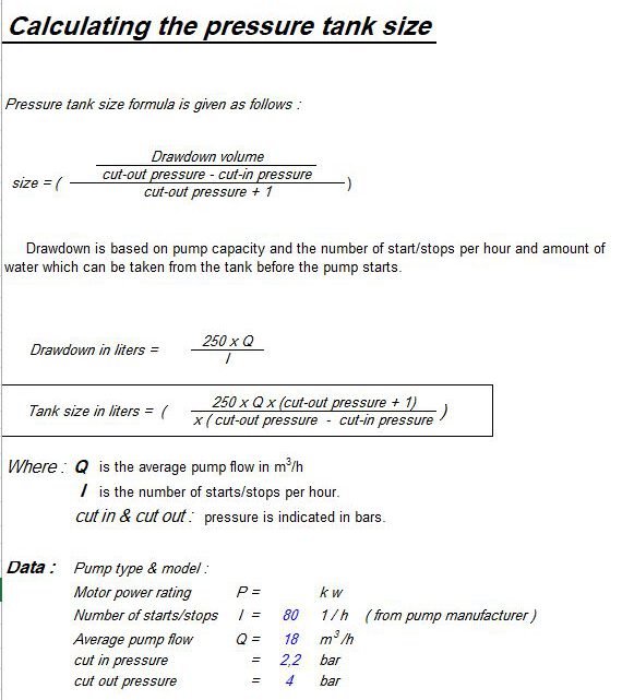 Pressure Tank Calculation Spreadsheet