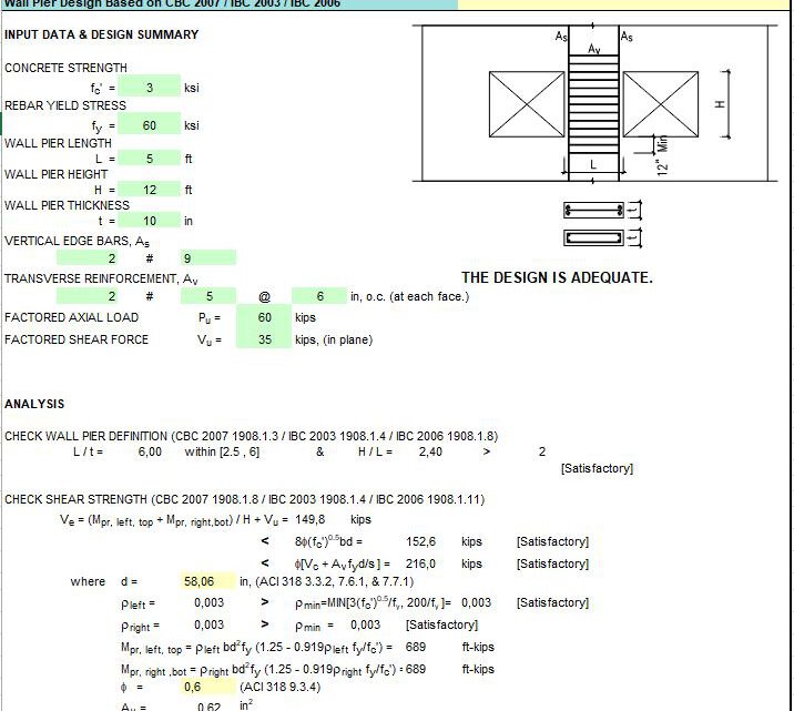 Wall Pier Design Spreadsheet