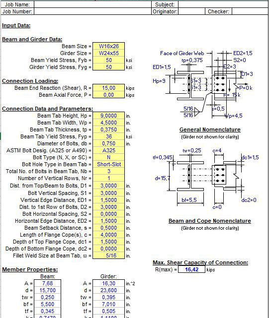 AISC Beam End Connection Spreadsheet