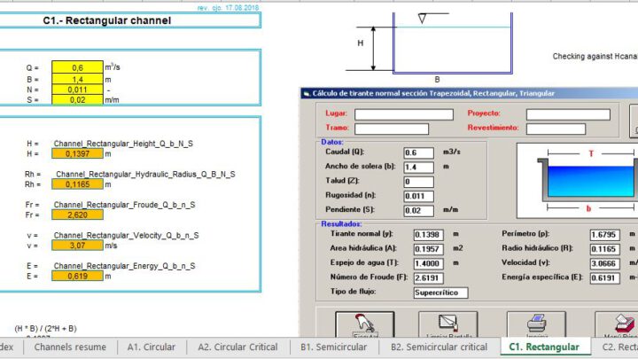 Channels Calculation With Constant Manning’s Coefficient Spreadsheet