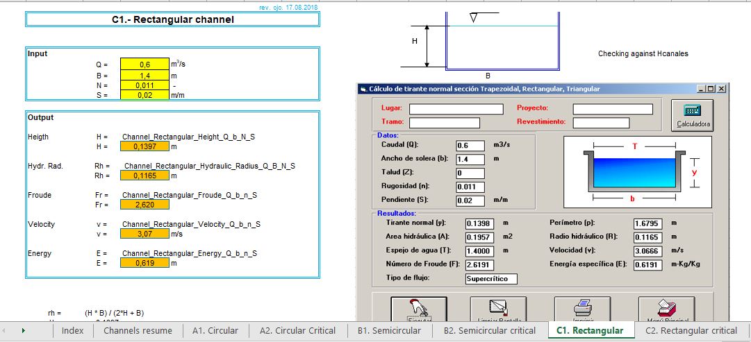 Channels Calculation With Constant Manning’s Coefficient Spreadsheet