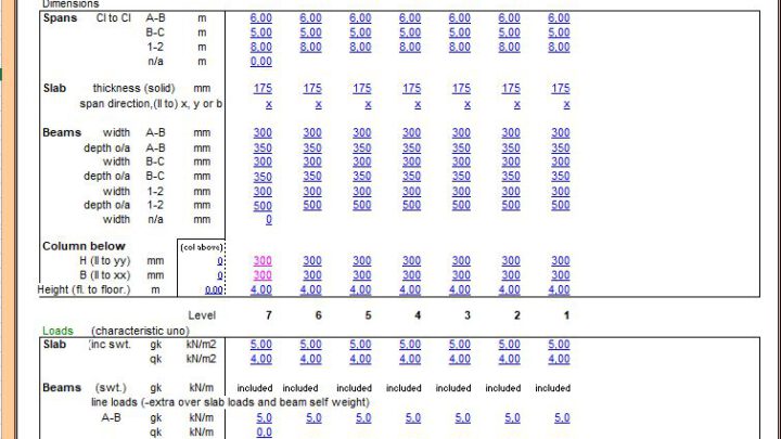 Column Load Take Down and Design Spreadsheet