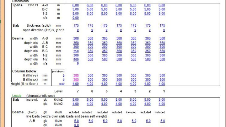 Column Load Take Down and Design Spreadsheet