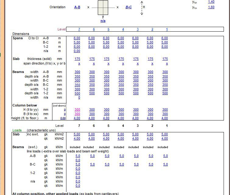 Column Load Take Down and Design Spreadsheet