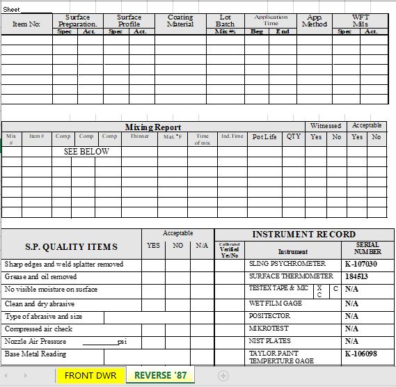 Daily Painting Report Spreadsheet Template