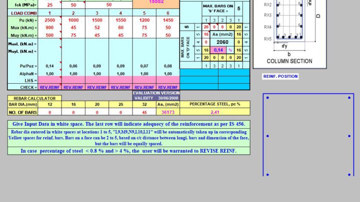 Design Of Rectangular RCC Column Using SP 16 Spreadsheet