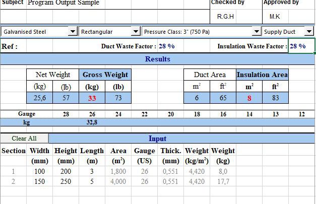 Duct Weight Calculator Spreadsheet