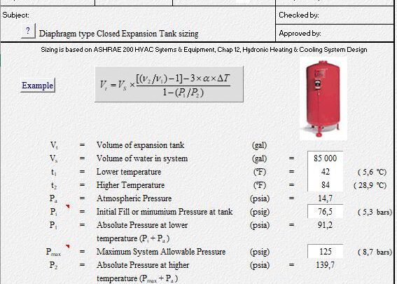 Expansion Tank Sizing For Hydronic Systems Spreadsheet