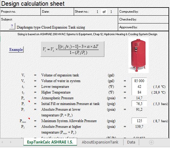 Expansion Tank Sizing For Hydronic Systems Spreadsheet