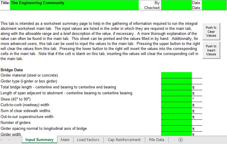 Integral Bridge Abutment Calculation Spreadsheet