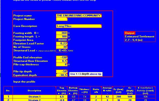 Pile Group Settlement Estimation Spreadsheet