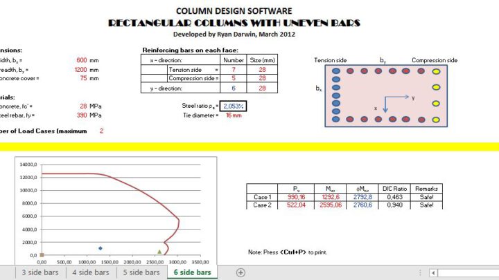 Rectangular Columns With Uneven Bars Design Spreadsheet