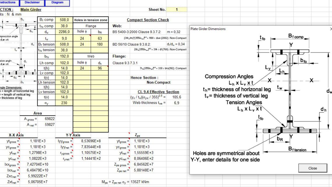 Riveted Plate Girder Section Properties Spreadsheet