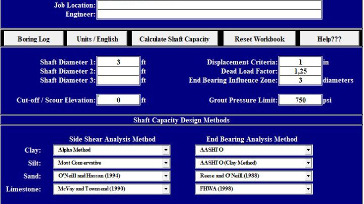Shaft Capacity Calculation Spreadsheet
