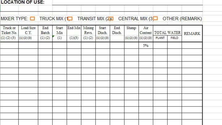 Structural Concrete Inspector’s Daily Report Spreadsheet Template