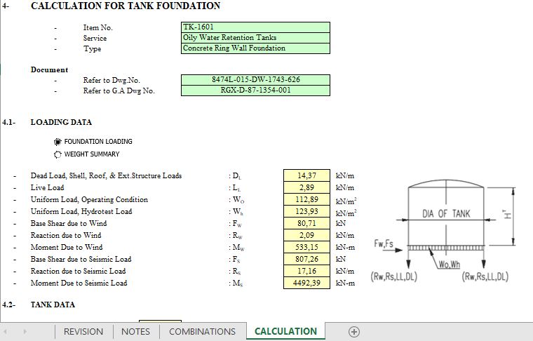 Tank Concrete Ring Wall Foundation Spreadsheet