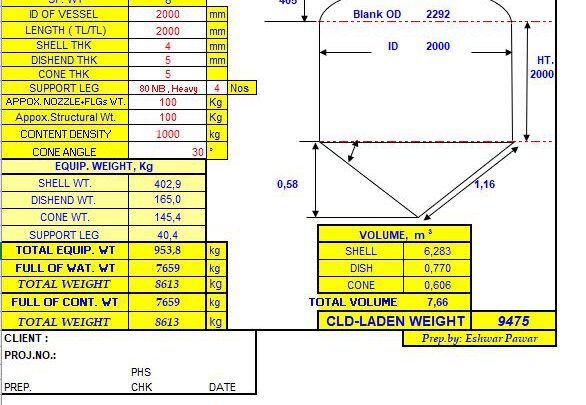 Water Capacity And Weight Of Tank Spreadsheet