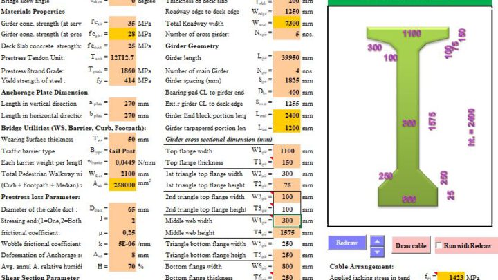 Prestress Concrete Girder Design by AASHTO LRFD 98 Spreadsheet