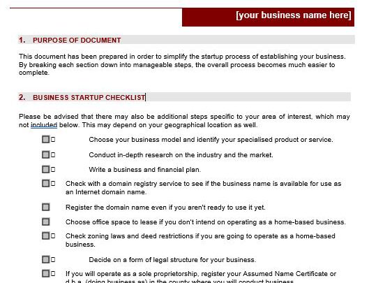 Business Startup Checklist Free Word Format