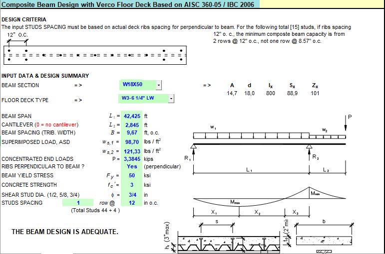 Composite Beam Design With Verco Floor Deck Spreadsheet