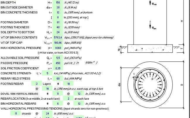 Concrete Silo-Chimney-Tower Design Spreadsheet
