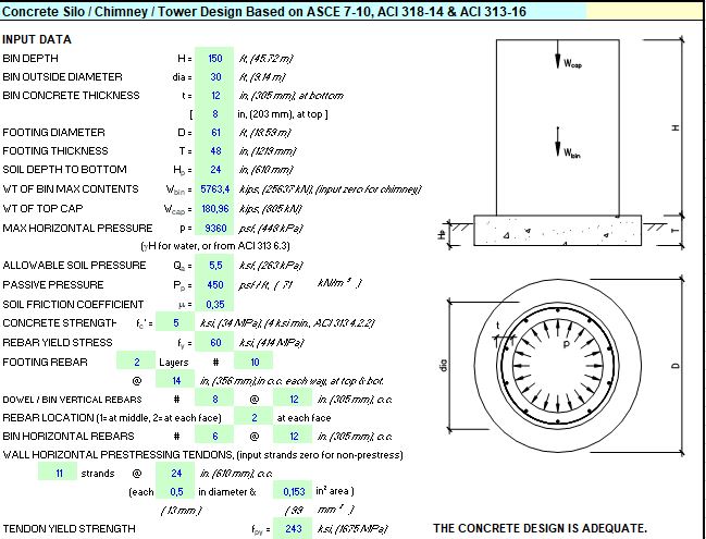 Concrete Silo-Chimney-Tower Design Spreadsheet