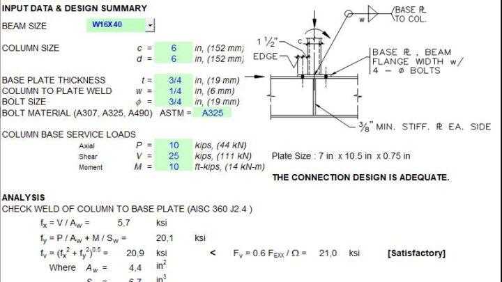 Connection Design For Column Above Beam Spreadsheet