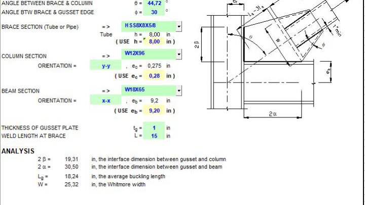 Corner Gusset Plate Dimensions Generator Spreadsheet