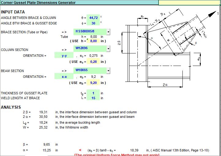 Corner Gusset Plate Dimensions Generator Spreadsheet